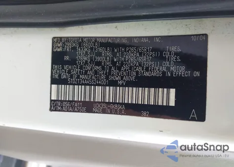 2005 Toyota Sequoia Sr5 V8 z USA, uszkodzony, nr VIN 5TDZT34A45S244001